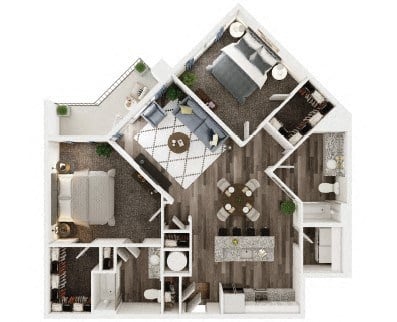 Floor plan for 2 beds, 2 baths, 1211 sqft